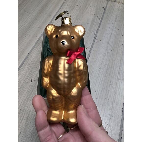 CHRISTBORN Mouth Blown Bear Glass Christmas Ornament 4.5" Red Heart Love Germany - Picture 1 of 9